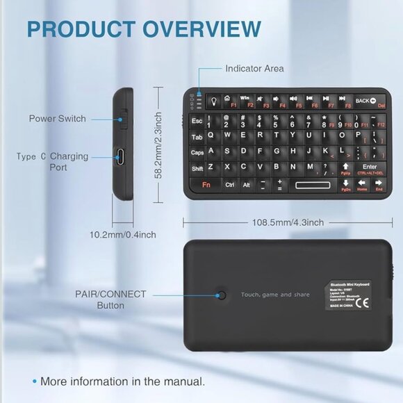 Rii Wireless Mini Bluetooth Keyboard i8BT / ISB11 Touchpad, Rechargeable, Black - Picture 7 of 9